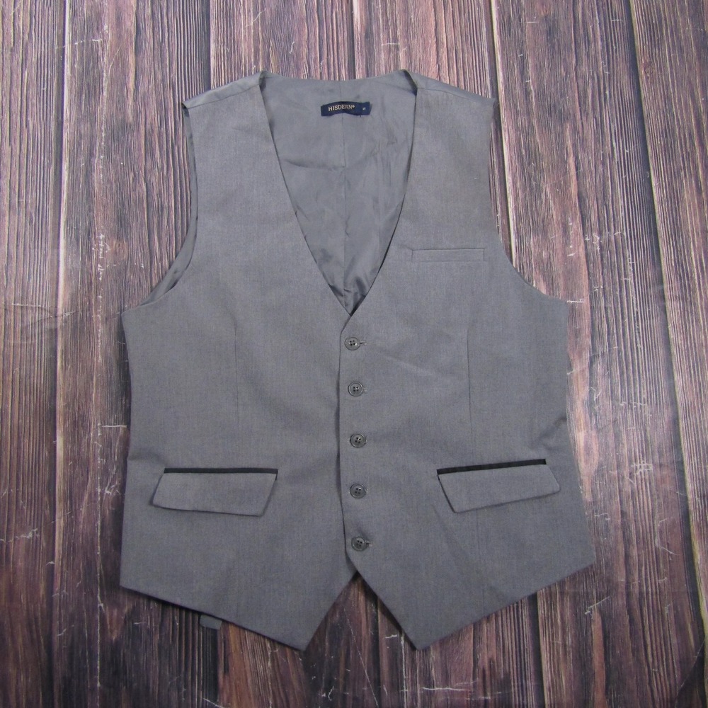 Suit Vest HISDERN Mens S Gray Solid 3 Piece Belted Formal Waistcoat Wedding